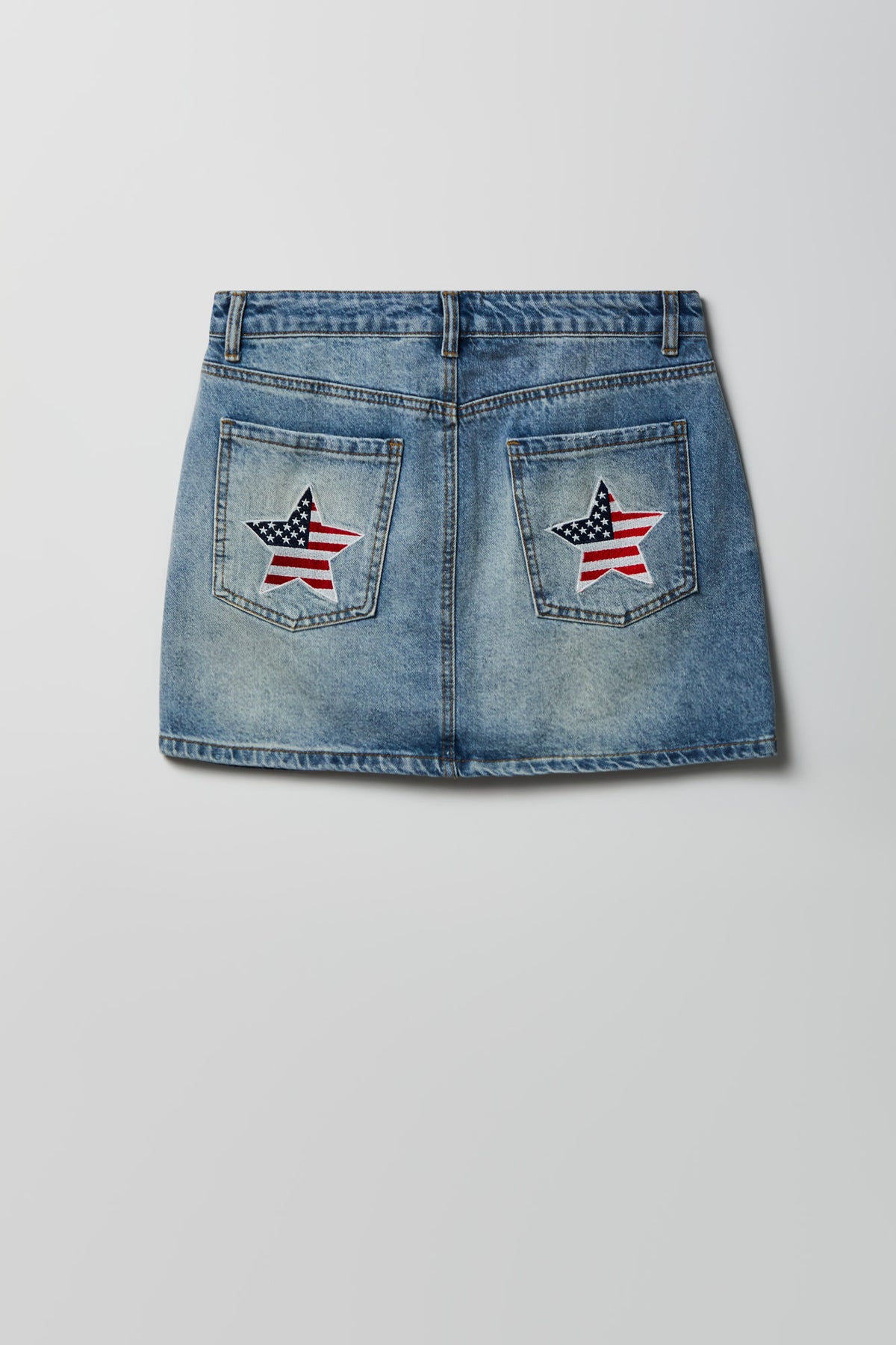 Alt View 6. USA Patch Denim Mini Skirt - Light Denim Blue