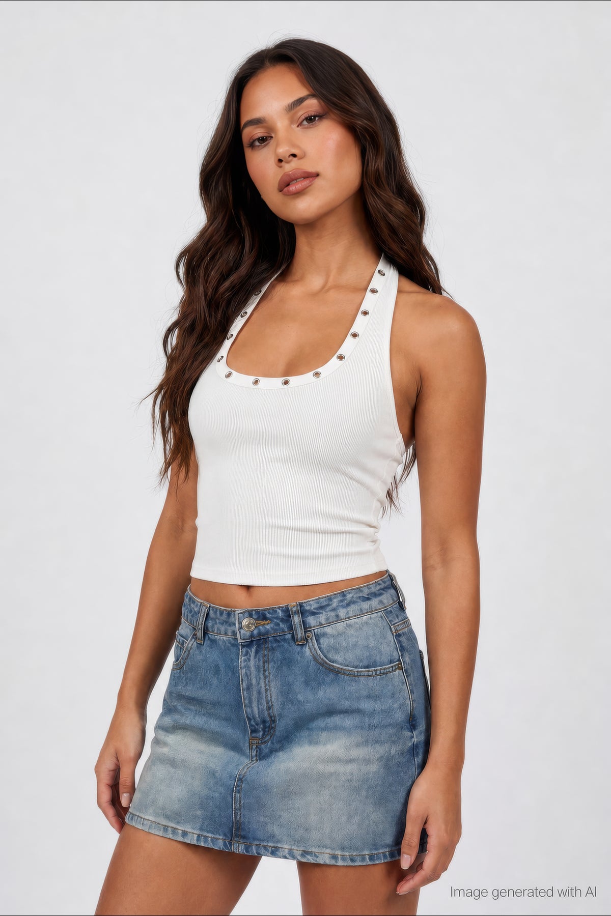 Alt View 3. USA Patch Denim Mini Skirt - Light Denim Blue
