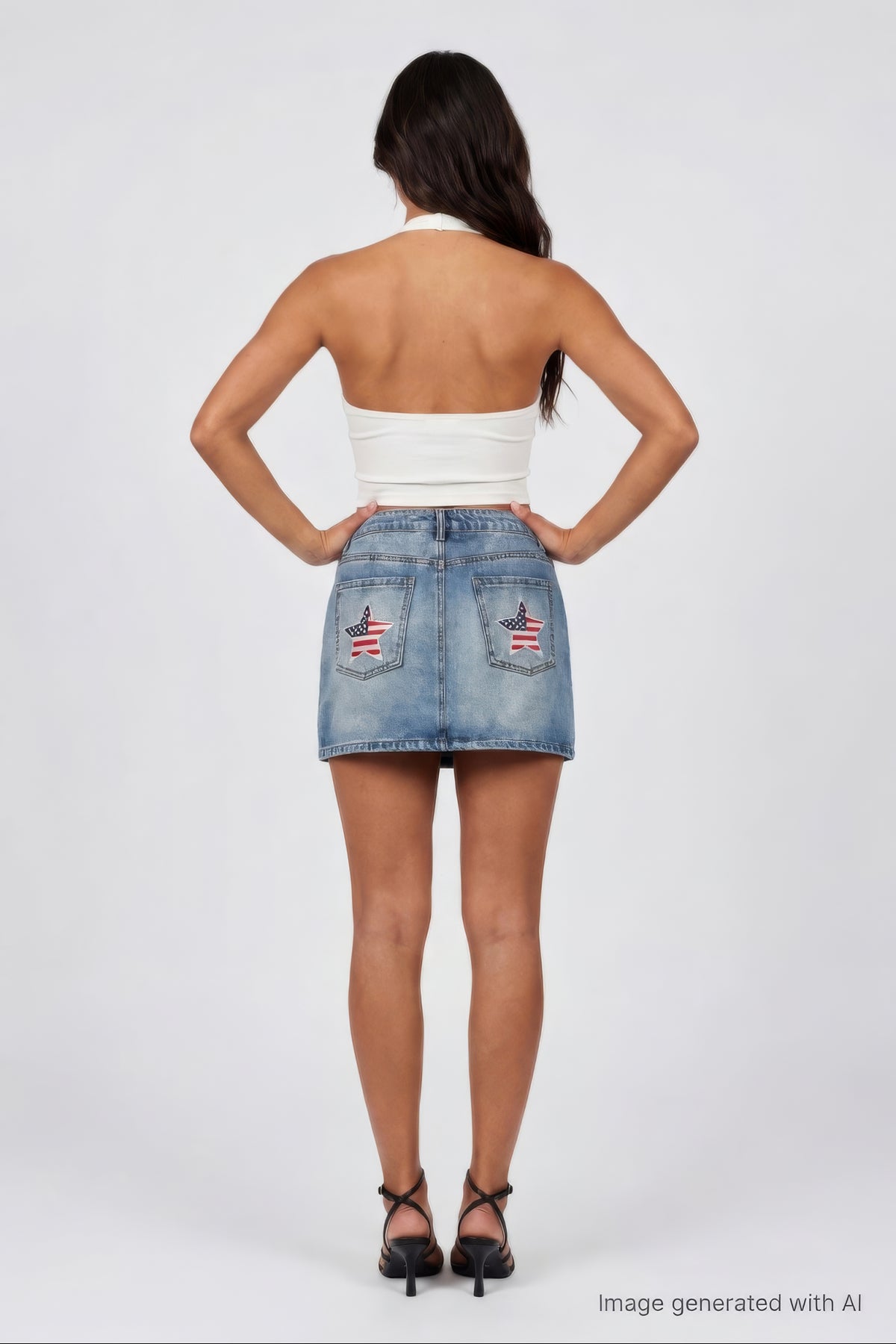Alt View 4. USA Patch Denim Mini Skirt - Light Denim Blue