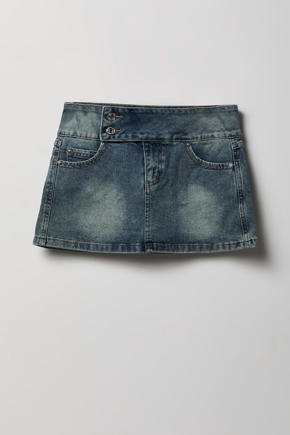 Alt View 5. Low Rise Denim Micro Skort - Medium Blue