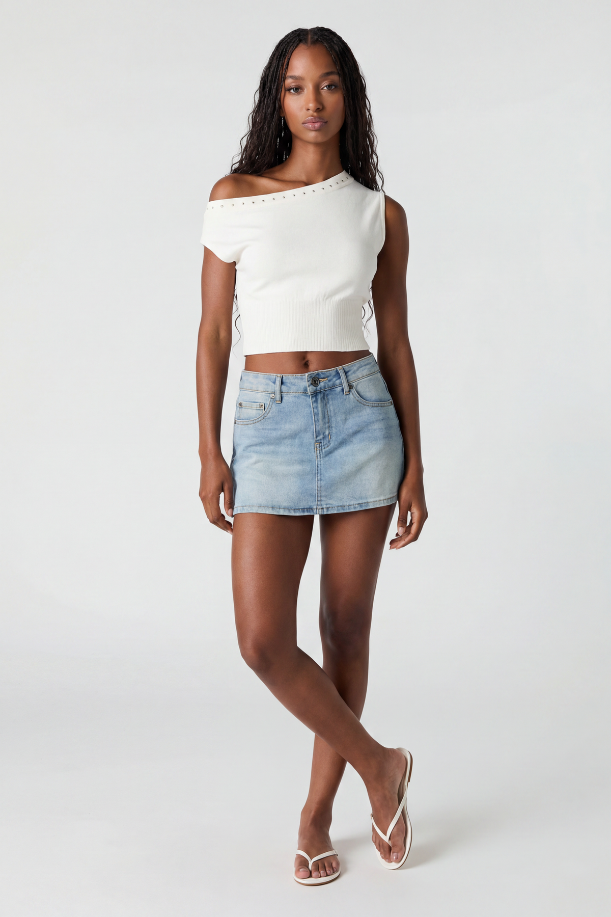Alt View 2. Denim Mini Skort - Light Denim Blue