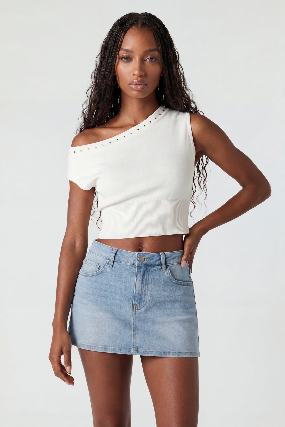 Denim Mini Skort - Light Denim Blue