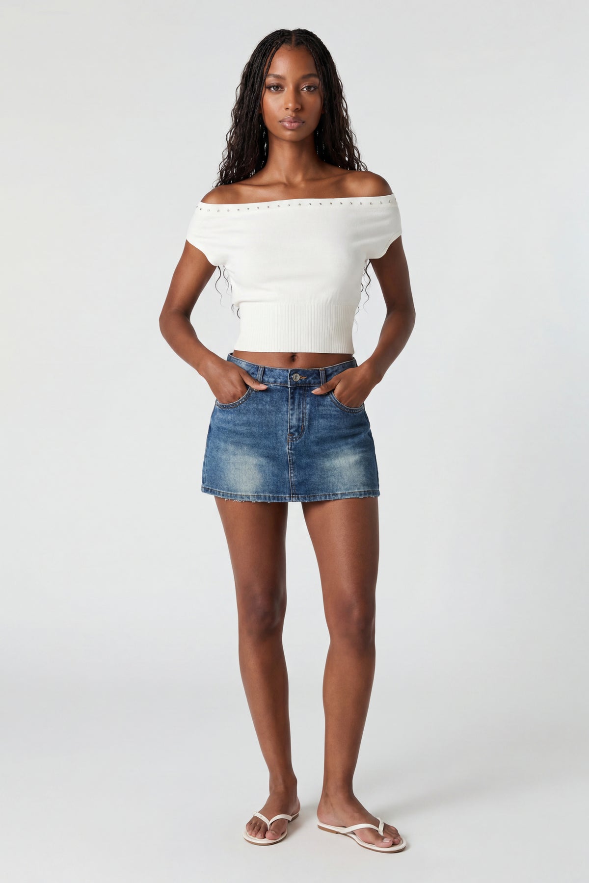 Alt View 2. Denim Mini Skort - Denim Blue