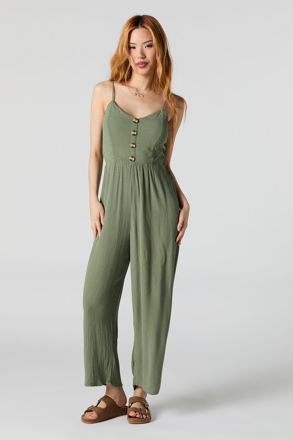 Button Front Sleeveless Jumpsuit Button Front Sleeveless Jumpsuit 1