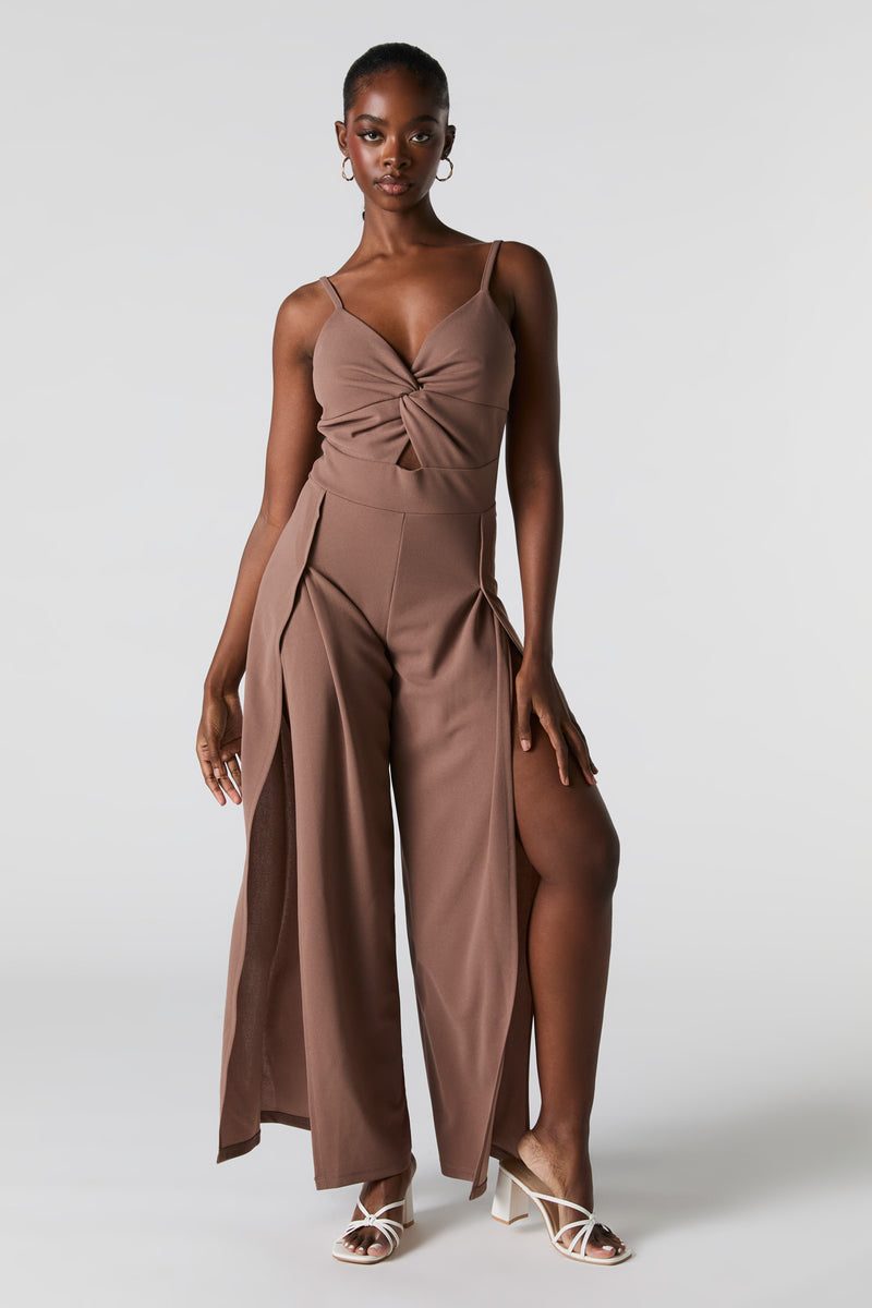 Twist Front Slit Leg Jumpsuit