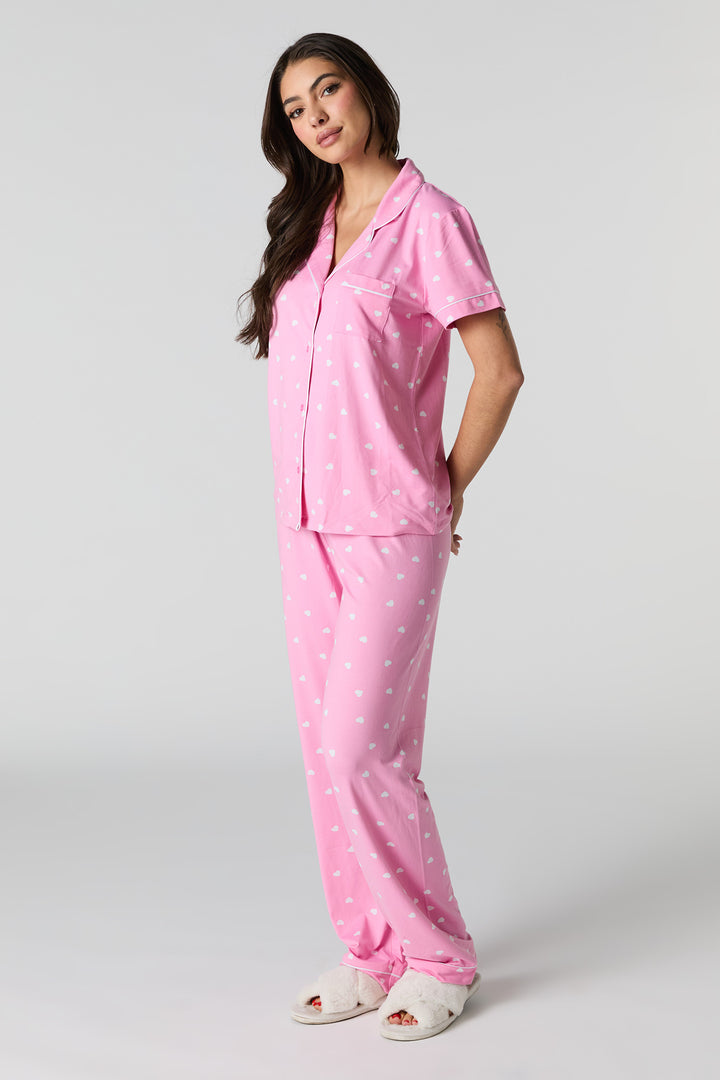 Collared Button-Up Top & Pant 2 Piece Pajama Set