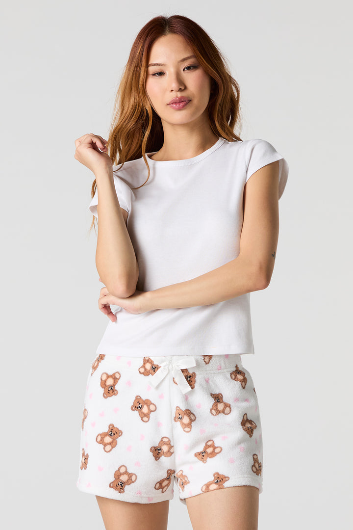 Printed Plush Pajama Short