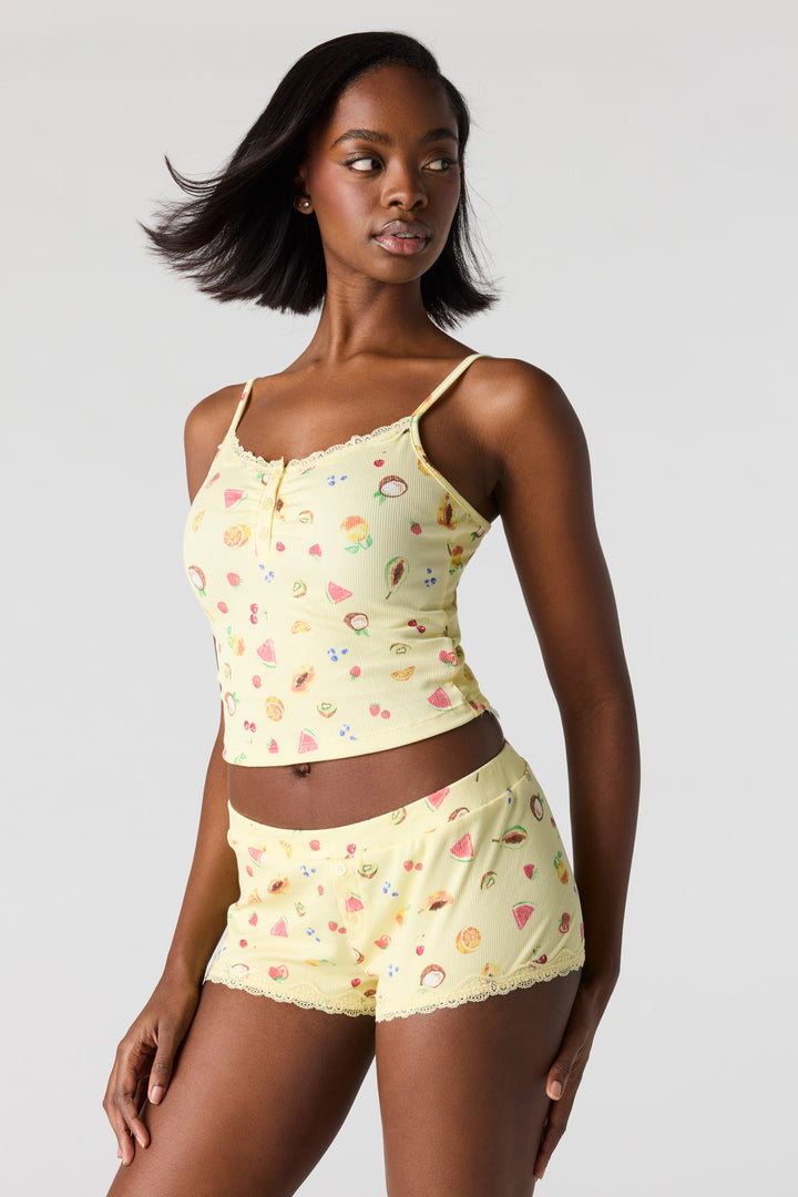 Ribbed Lace Trim Tank & Short Pajama Set