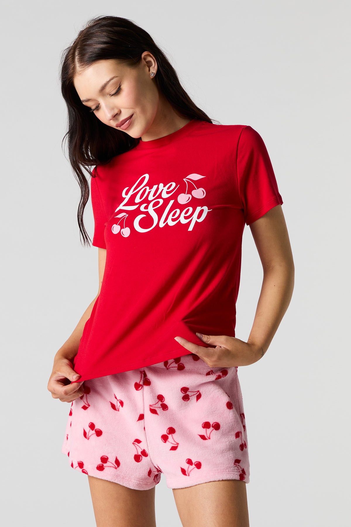 Graphic T-Shirt & Plush Short 2 Piece Pajama Set