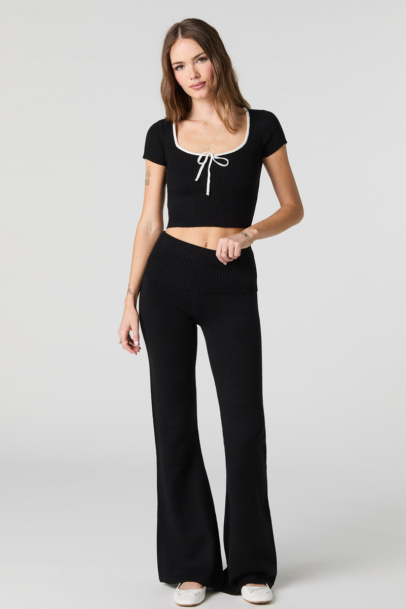 Knit Foldover Waist Flare Pant