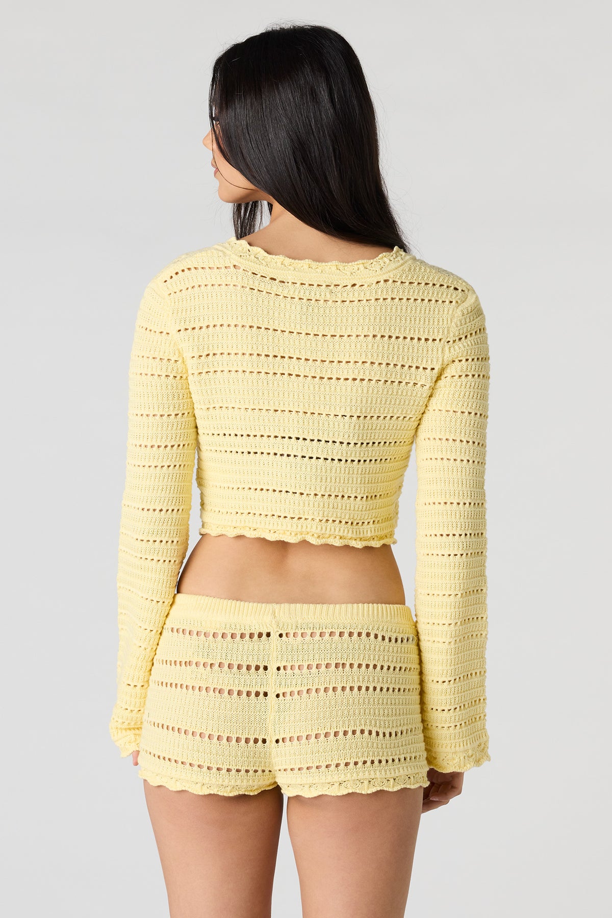 Alt View 2. Crochet Long Sleeve Top & Shortie Set - Yellow