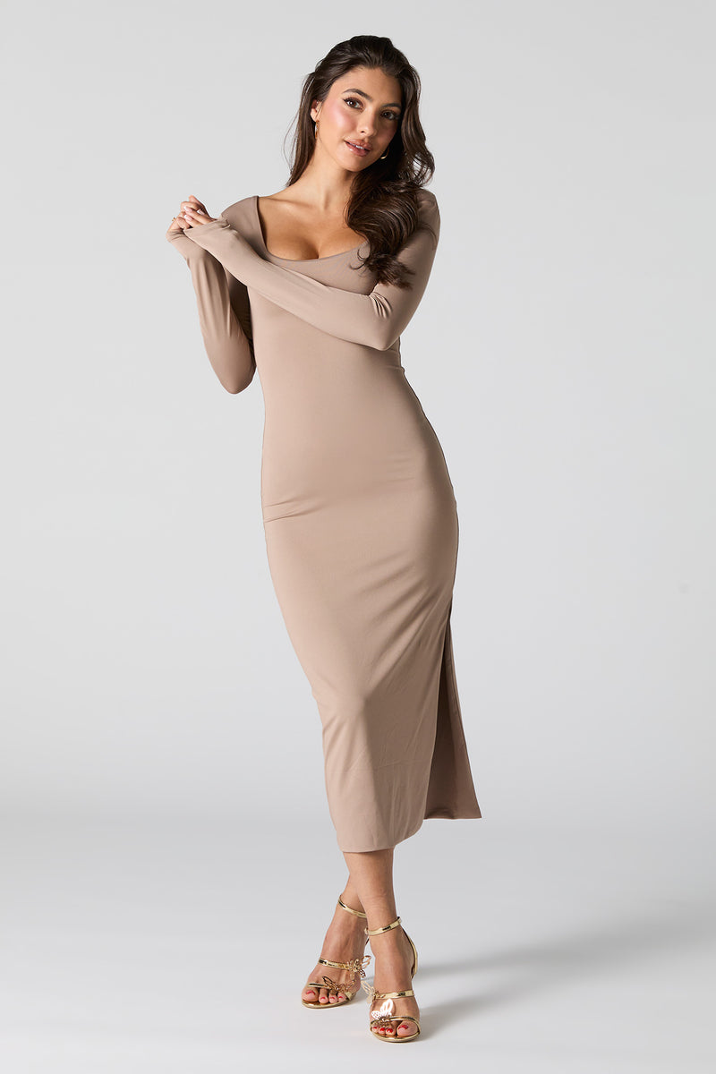 Contour Long Sleeve Slit Midi Dress