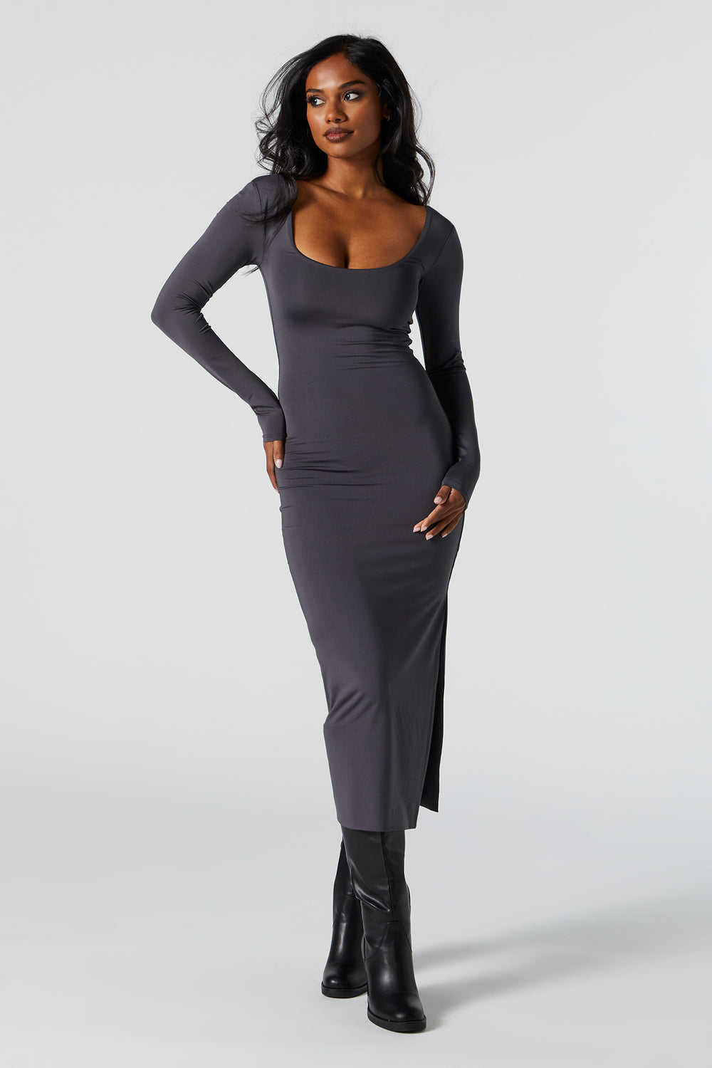 Contour Scoop Neck Long Sleeve Midi Dress Contour Scoop Neck Long Sleeve Midi Dress 4