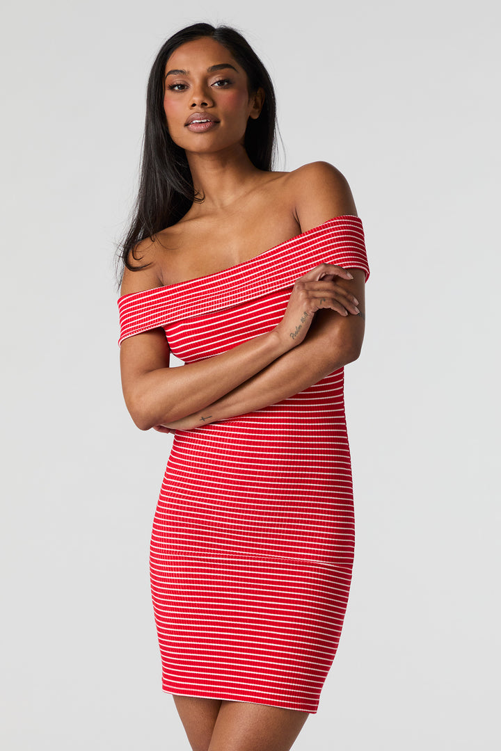 Ribbed Off Shoulder Bodycon Mini Dress