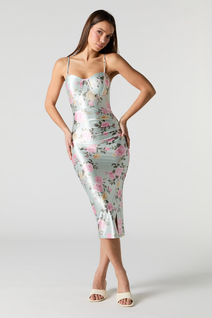 Satin Bustier Bodycon Midi Dress