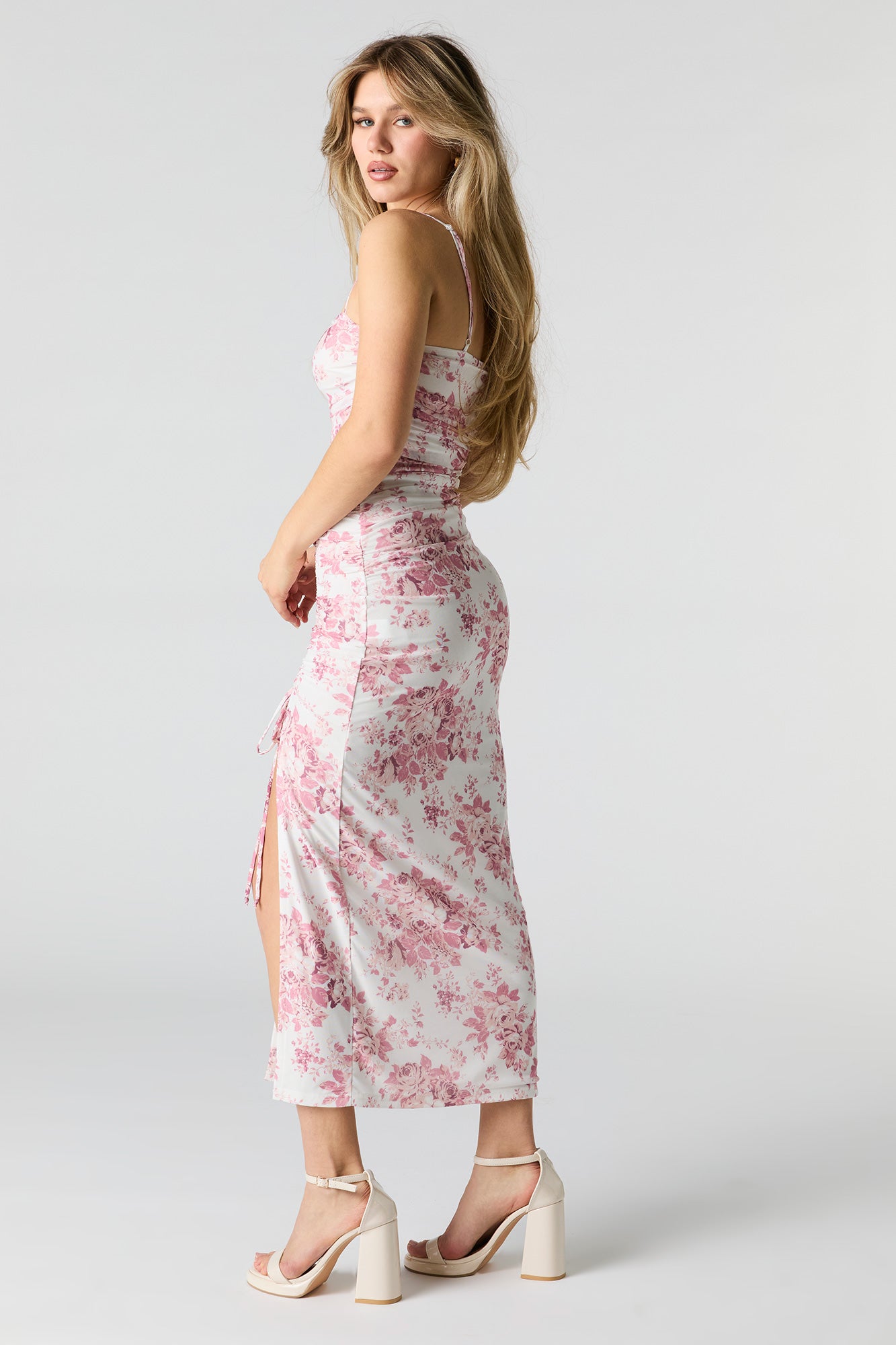 Floral Mesh Ruched Slit Midi Dress – Charlotte Russe Floral Mesh Ruched Slit Midi Dress – Charlotte Russe