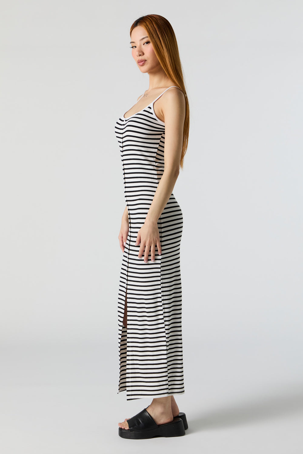 Striped Ribbed Button Front Bodycon Maxi Dress Striped Ribbed Button Front Bodycon Maxi Dress 3