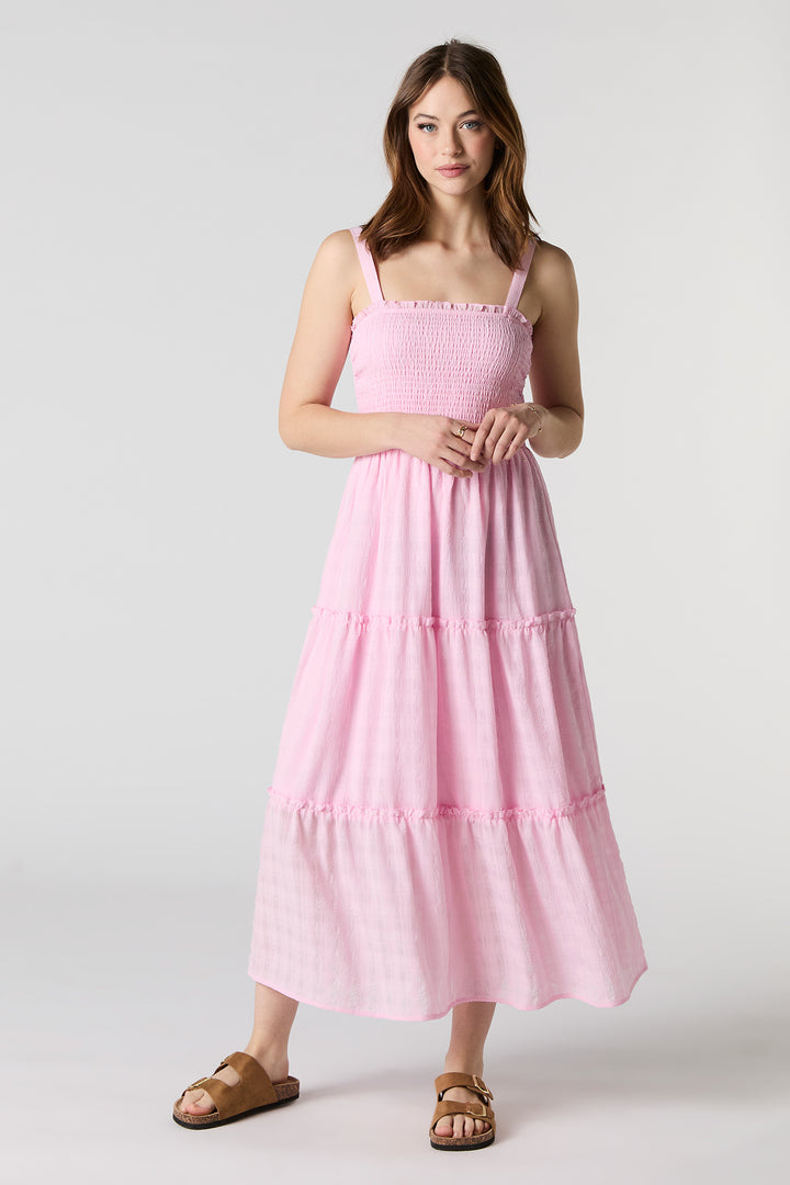 Textured Smocked Tiered Midi Dress