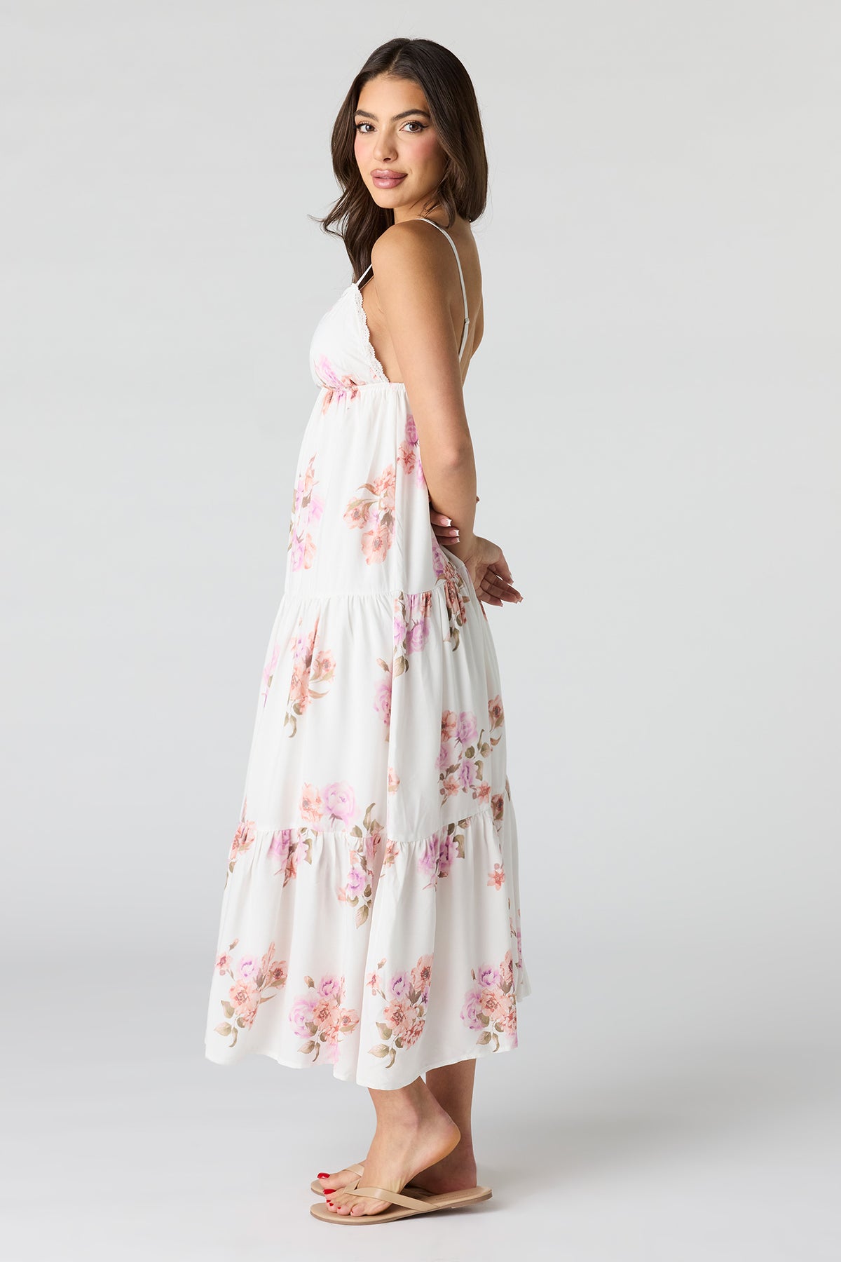 Alt View 2. Floral Babydoll Maxi Dress - Ivory