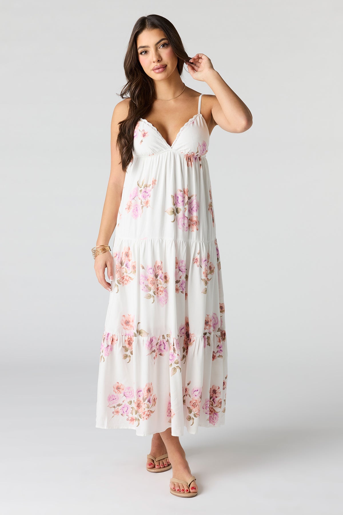 Floral Babydoll Maxi Dress - Ivory