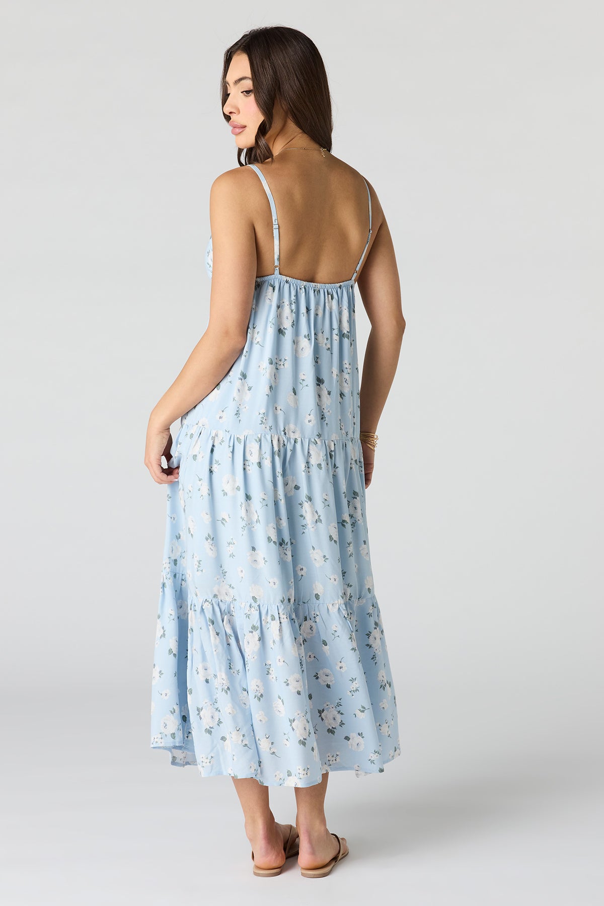 Alt View 3. Floral Babydoll Maxi Dress - Baby Blue