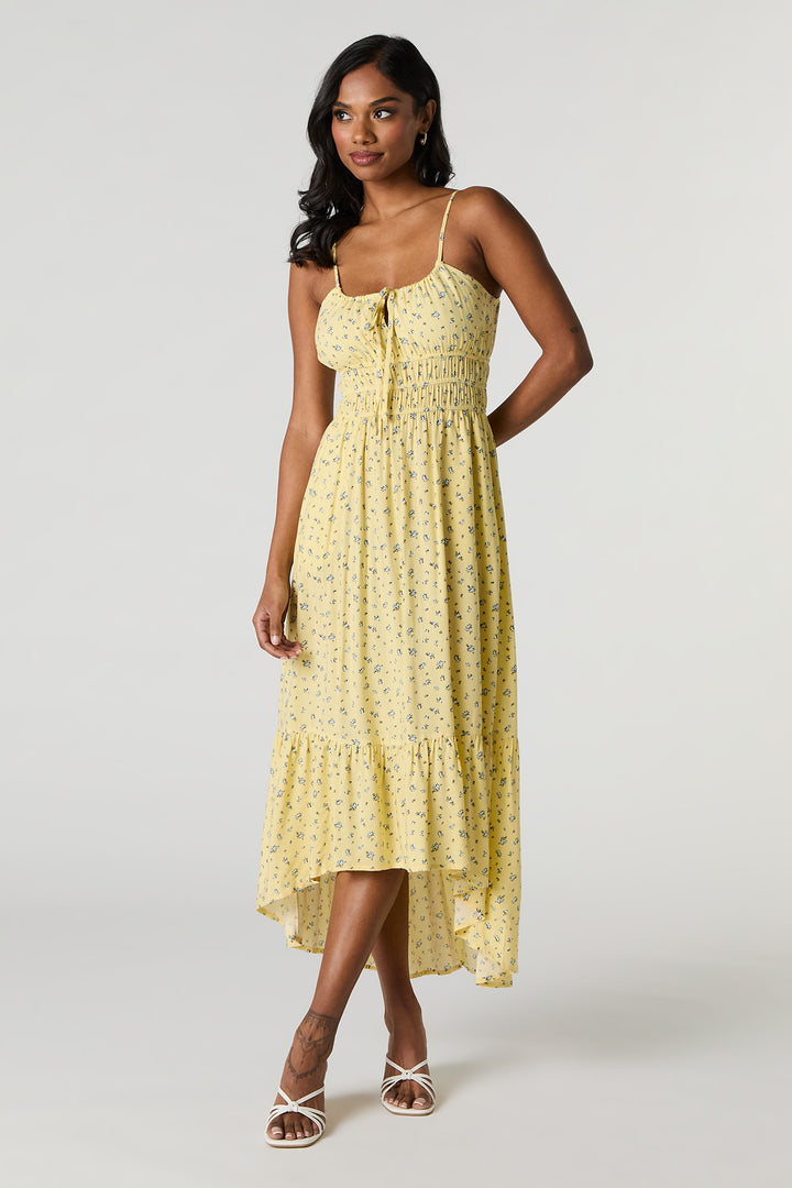 Floral Tie Front High Low Maxi Dress