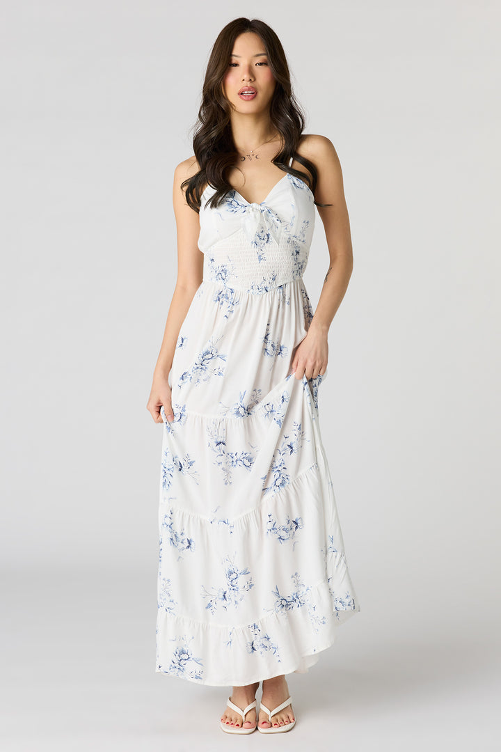 Floral Bow Front Tiered Maxi Dress