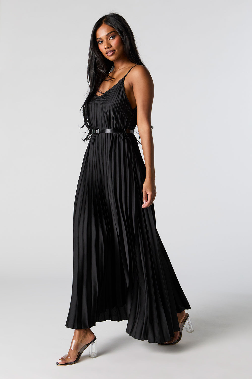 Satin Pleated Belted Maxi Dress Satin Pleated Belted Maxi Dress 5