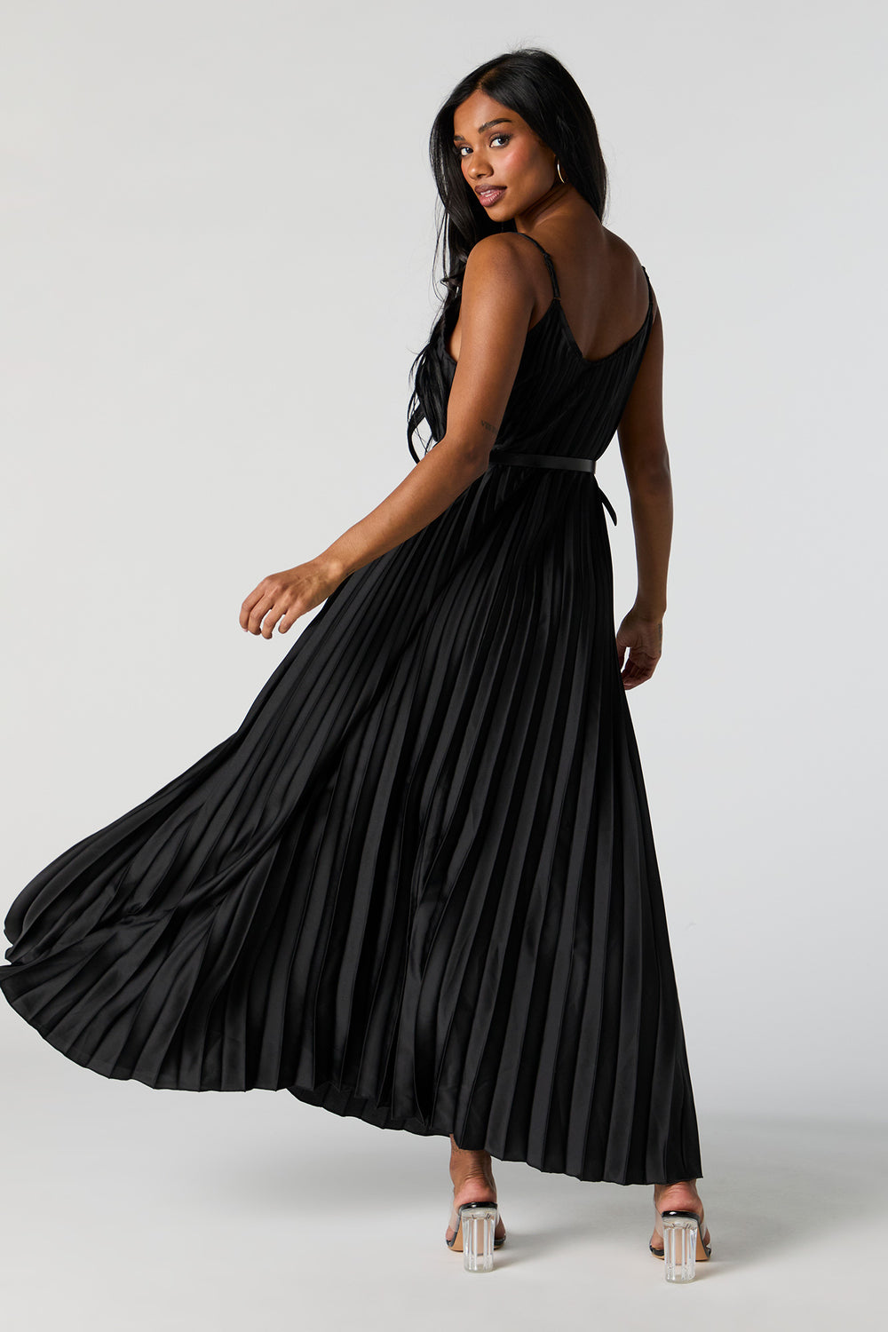 Satin Pleated Belted Maxi Dress Satin Pleated Belted Maxi Dress 6