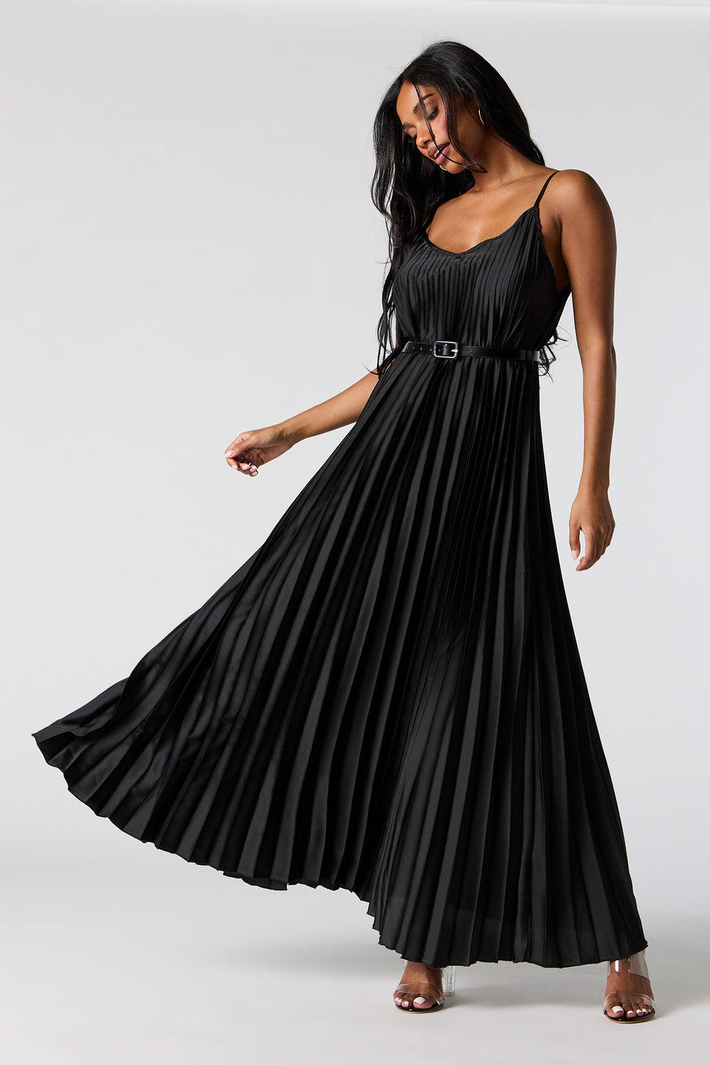 Satin Pleated Belted Maxi Dress Satin Pleated Belted Maxi Dress 4