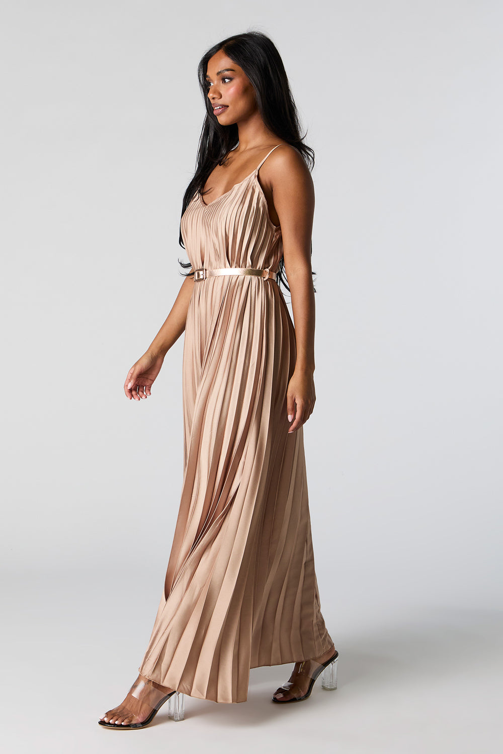 Satin Pleated Belted Maxi Dress Satin Pleated Belted Maxi Dress 2