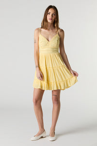 Floral Crochet Tiered Mini Dress
