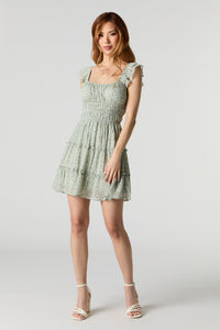 Chiffon Floral Flutter Sleeve Mini Dress