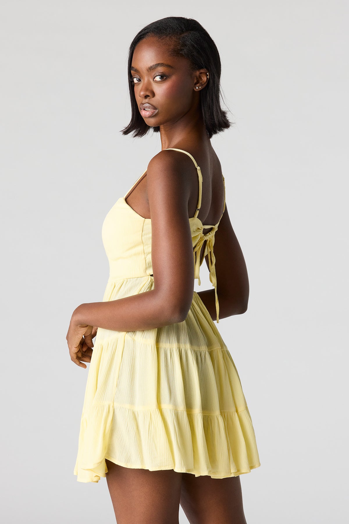 Alt View 2. Braless Tiered Mini Dress - Yellow