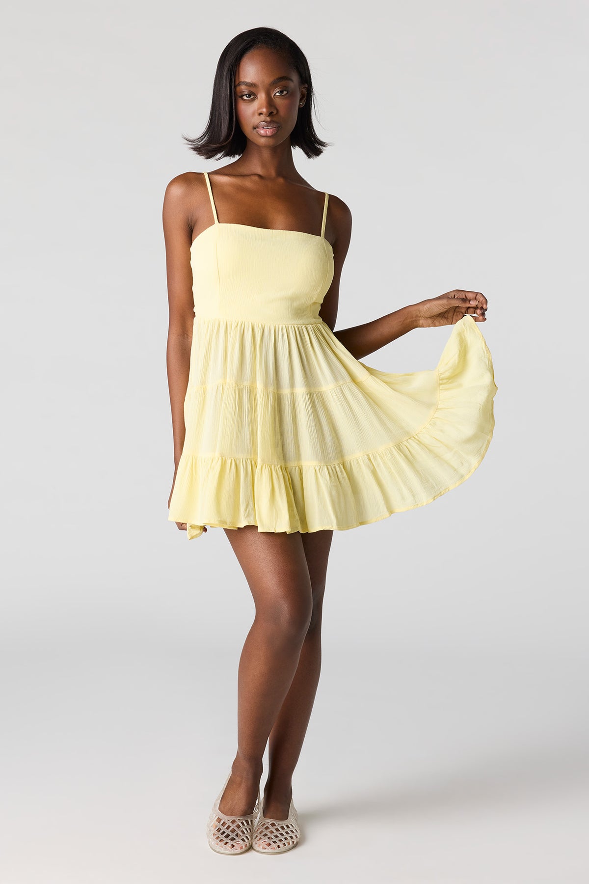 Alt View 3. Braless Tiered Mini Dress - Yellow