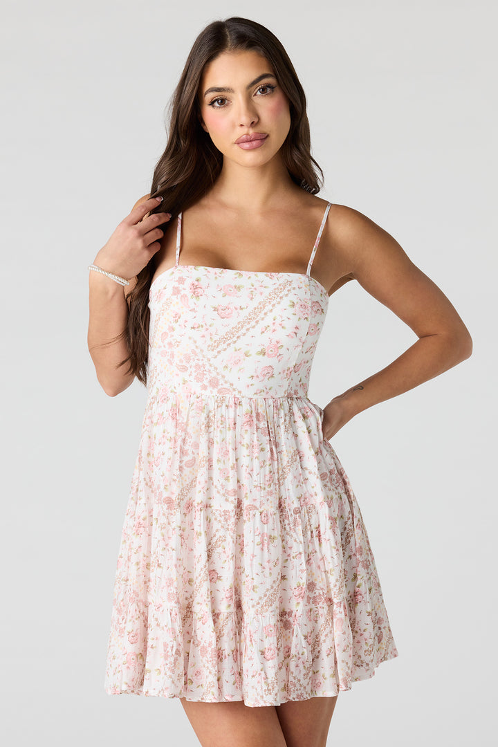 Braless Tie Back Tiered Mini Dress