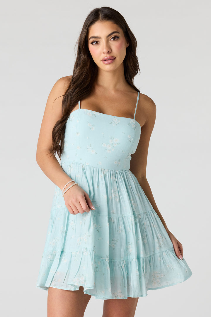 green emerald velvet dress Braless Tie Back Tiered Mini Dress