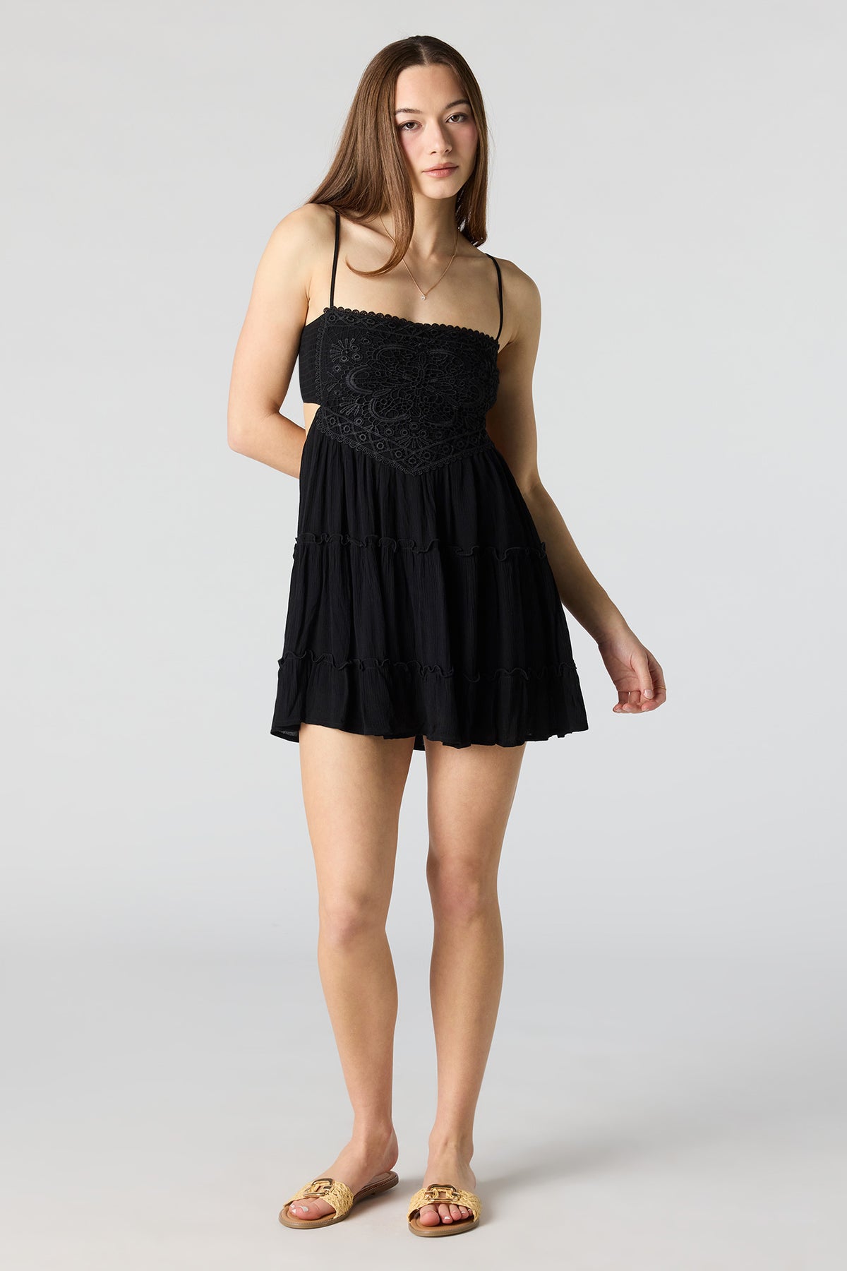 Alt View 3. Lace Tiered Mini Dress - Black