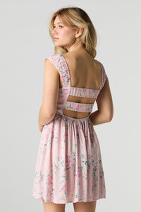 Floral Cut-Out Back Mini Dress