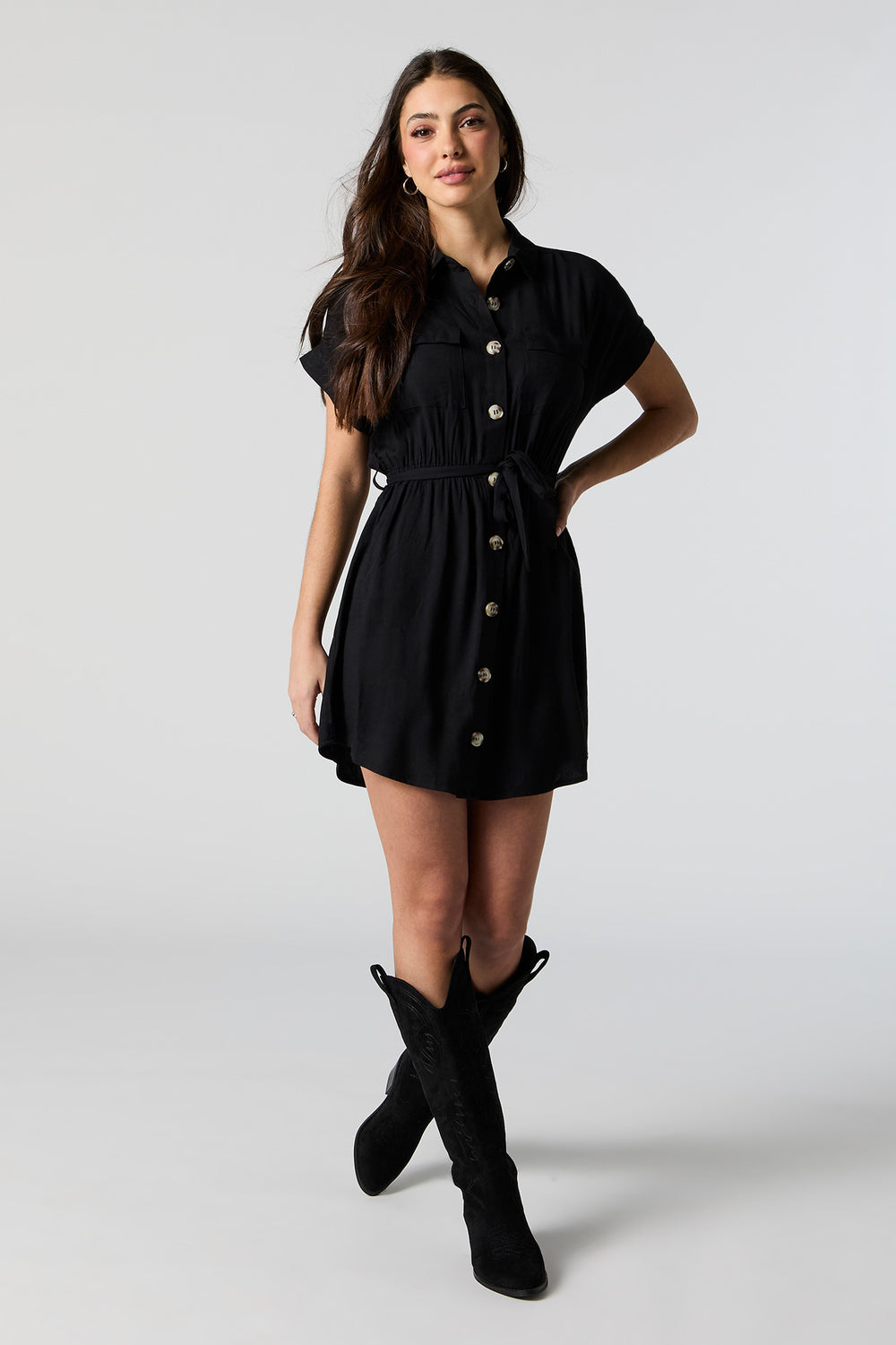 Button-Up Belted Short Sleeve Mini Dress Button-Up Belted Short Sleeve Mini Dress 6
