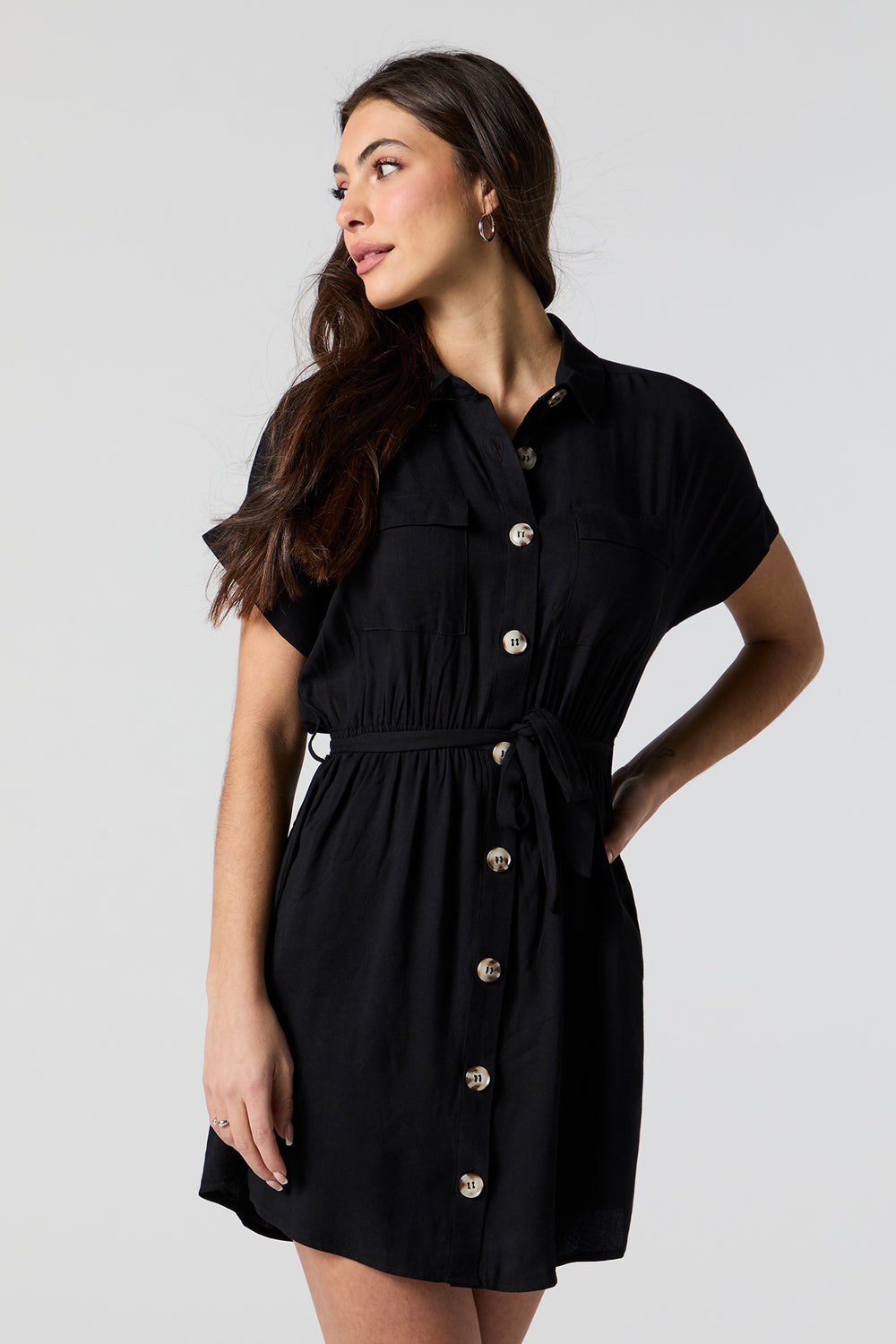 Button-Up Belted Short Sleeve Mini Dress Button-Up Belted Short Sleeve Mini Dress 4