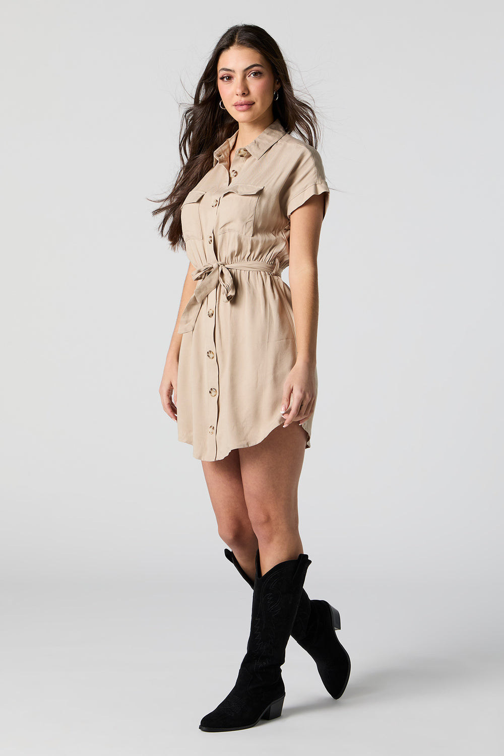 Button-Up Belted Short Sleeve Mini Dress Button-Up Belted Short Sleeve Mini Dress 9