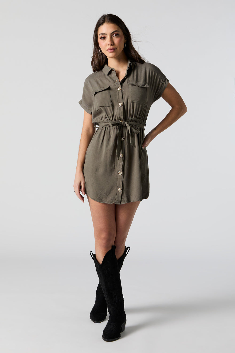 Button-Up Belted Short Sleeve Mini Dress Button-Up Belted Short Sleeve Mini Dress 3