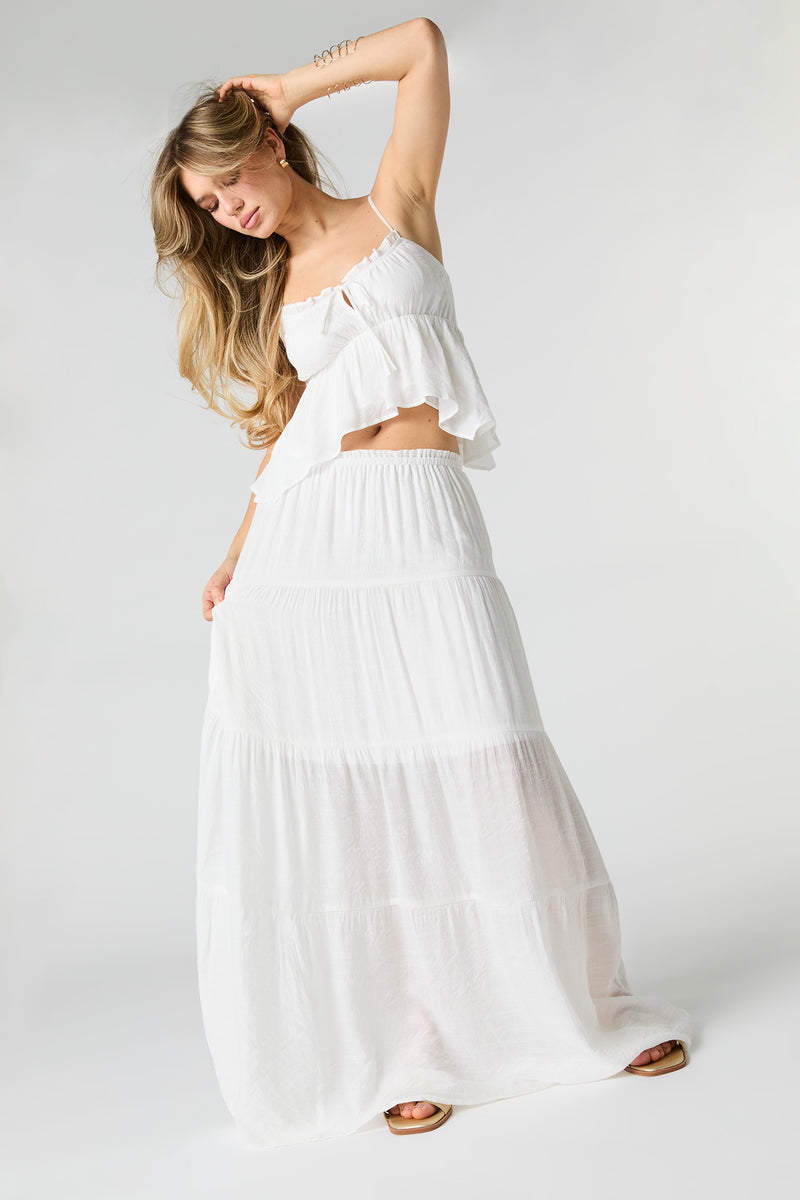 Solid Tiered Maxi Skirt