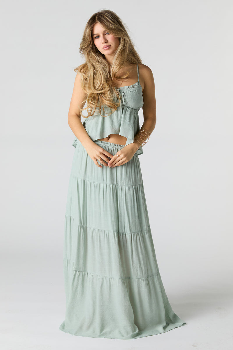 Solid Tiered Maxi Skirt