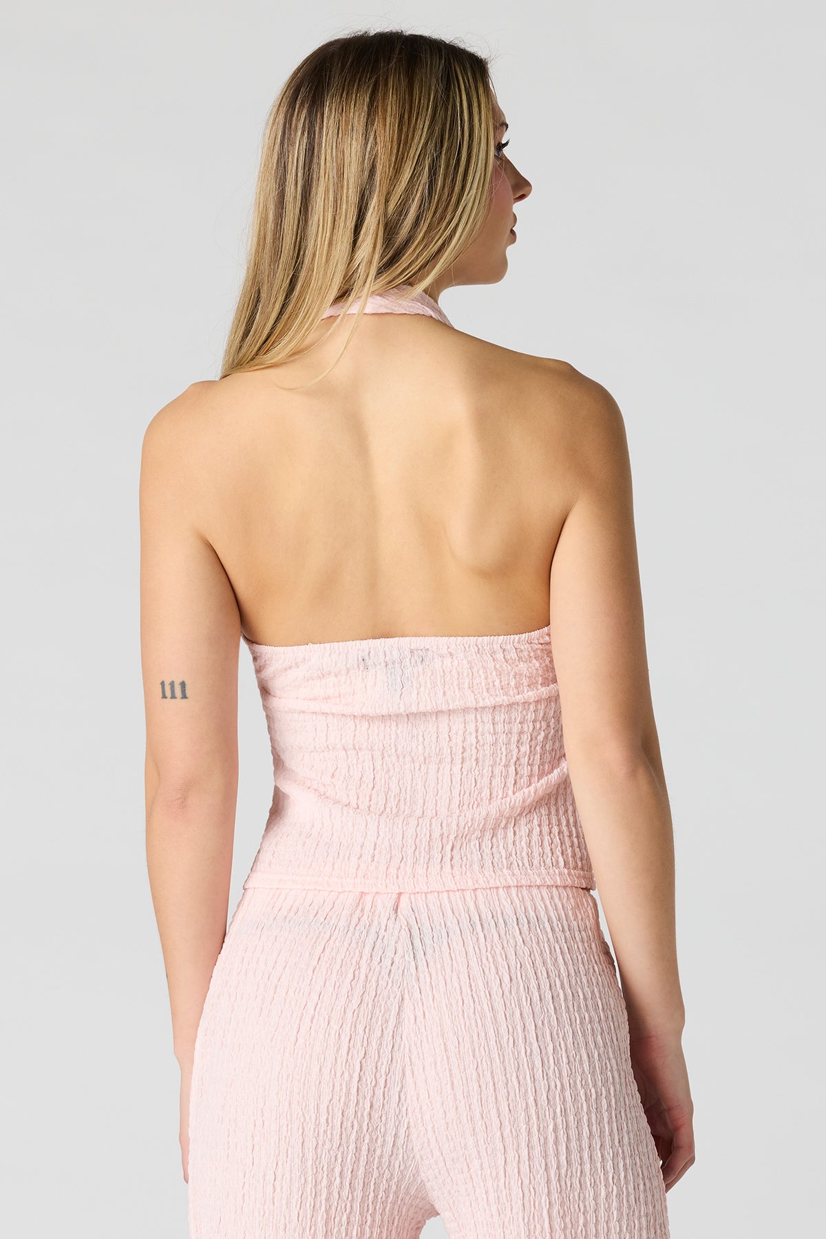 Alt View 2. Textured Halter Top - Light Pink