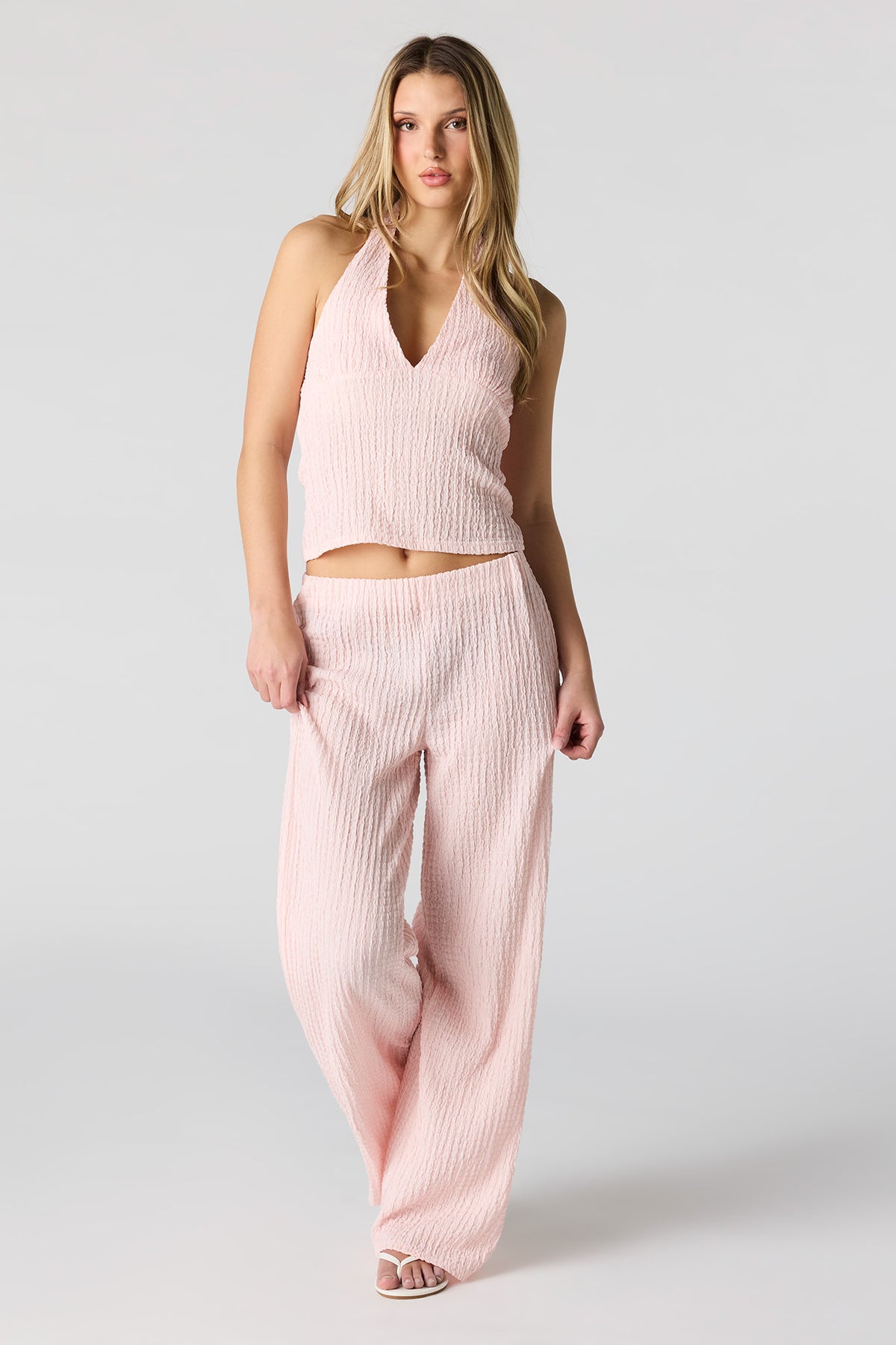 Alt View 3. Textured Halter Top - Light Pink