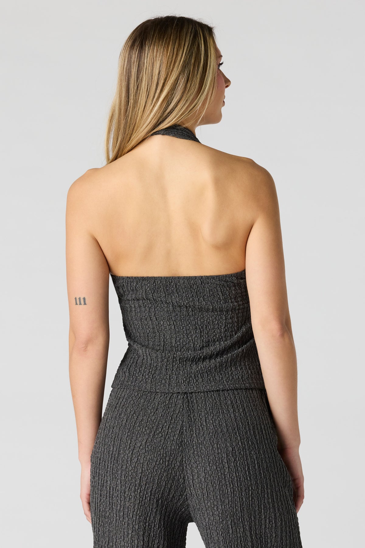 Alt View 2. Textured Halter Top - Black