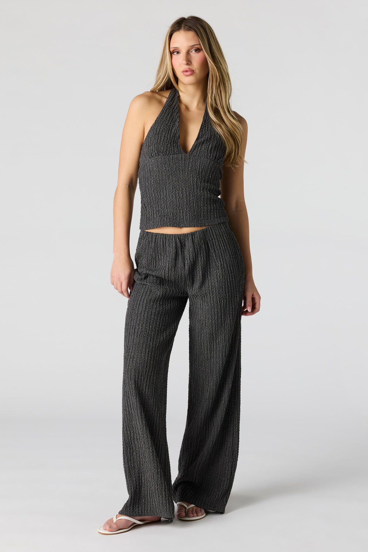 Alt View 3. Textured Halter Top - Black