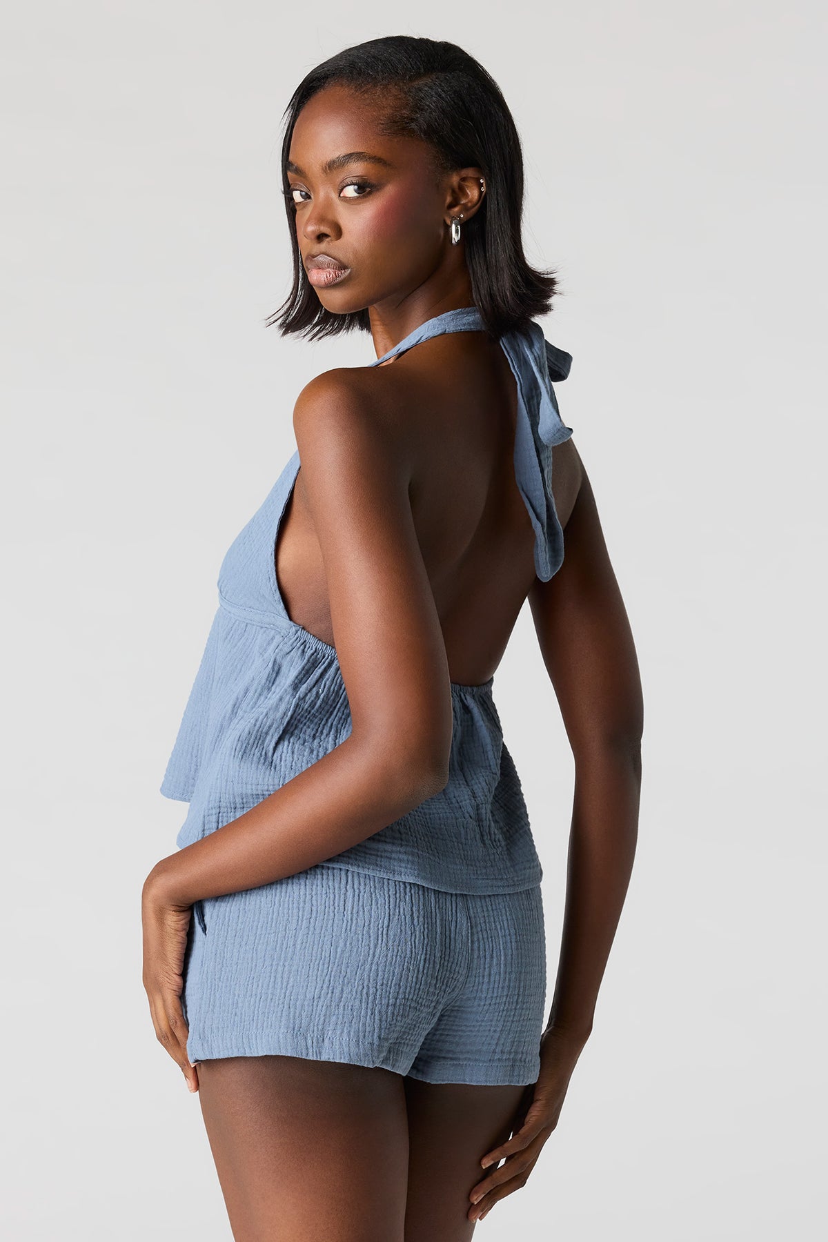 Alt View 2. Textured Drawstring Short - Baby Blue